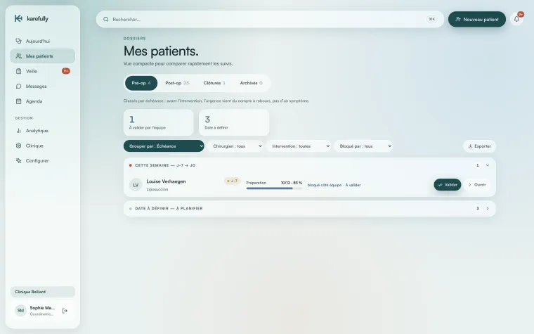 Liste Mes patients — états de préparation pré-opératoire