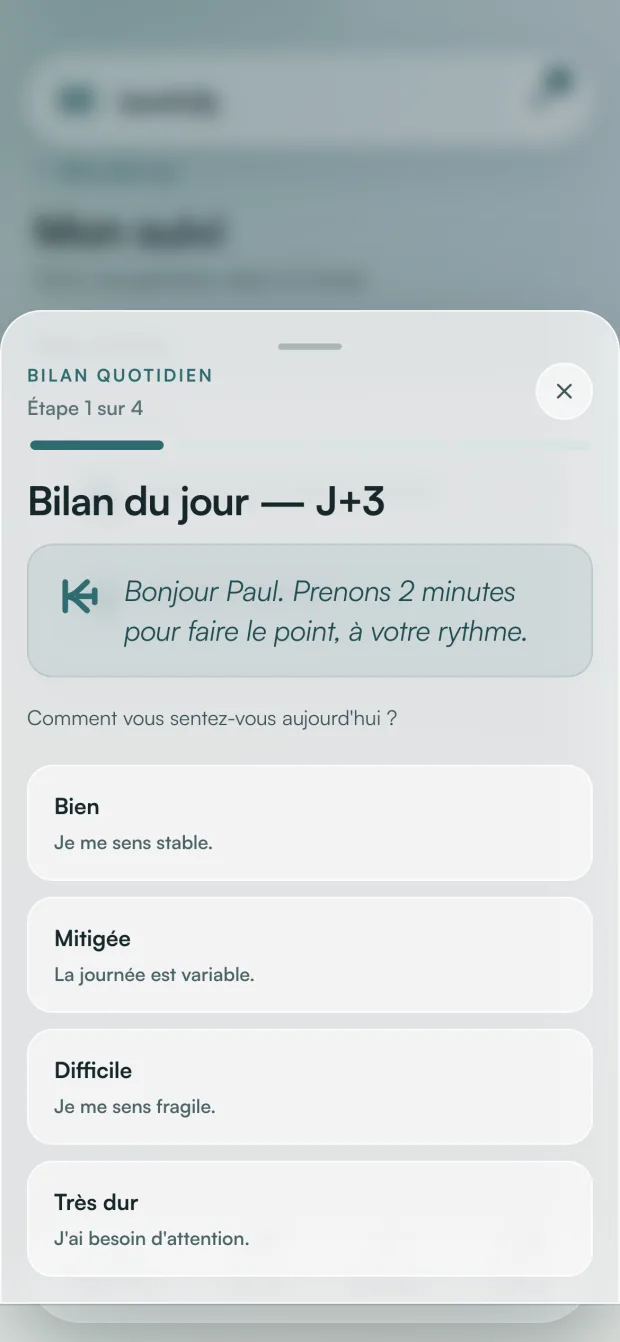Bilan quotidien patient — étape 1 sur 4